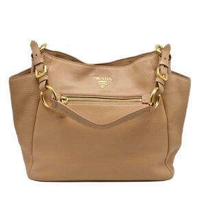 Prada Vitello Dino Leather Hobo Shoulder Bag Cameo